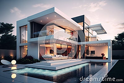 Modern architecture design house building exterior, author design design of modern creative housing, with large spacious window Stock Photo