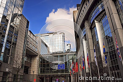 Modern architecture of European Parliament building in Brussels, Belgium Editorial Stock Photo