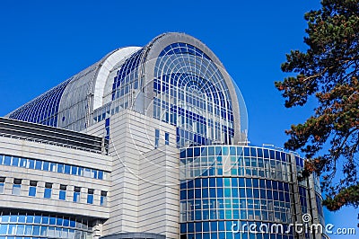 Modern architecture of European Parliament building in Brussels, Belgium Editorial Stock Photo