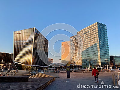 Modern architecture in financial district Kirchberg at sunset. Luxembourg. Editorial Stock Photo