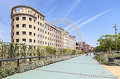 Modern architecture,Gardens of Rambla of Sants,Barcelona. Editorial Stock Photo