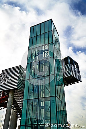 Modern architecture - green glass elevator Stock Photo