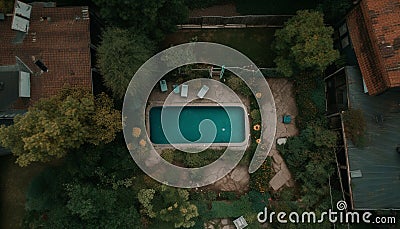 Modern architecture meets nature in aerial view of green landscape generated by AI Stock Photo