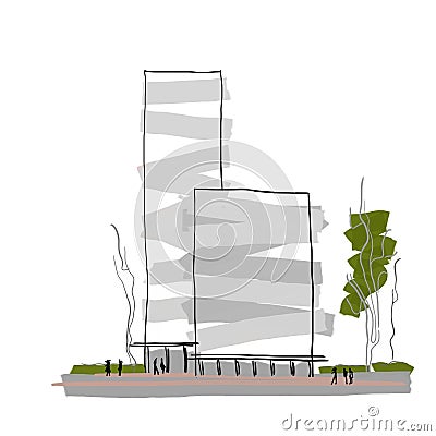 Modern architecture multi-storey building design abstract architectural sketch Stock Photo