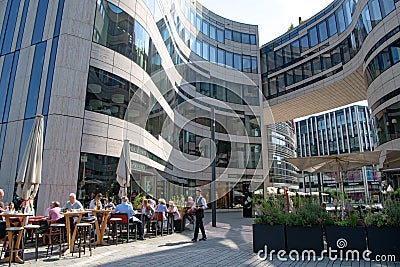 Modern architecture with restaurants, shops and offices in Dusseldorf Editorial Stock Photo