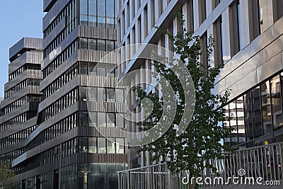 Modern architecture street in paris batignolles france mirror reflections of the building glass facade Stock Photo