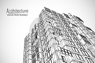 Modern architecture wireframe. Concept of urban wireframe. Wireframe building illustration of architecture CAD drawing. Vector Illustration