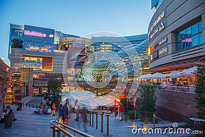 Modern architecture of Zlote Tarasy commercial center, shopping mall in Warsaw, Poland Editorial Stock Photo