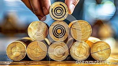 modern arranging wood block stacking with business strategy and Action plan,targeting. Generative Ai Stock Photo
