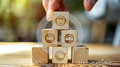 modern arranging wood block stacking with business strategy and Action plan,targeting. Generative Ai Stock Photo