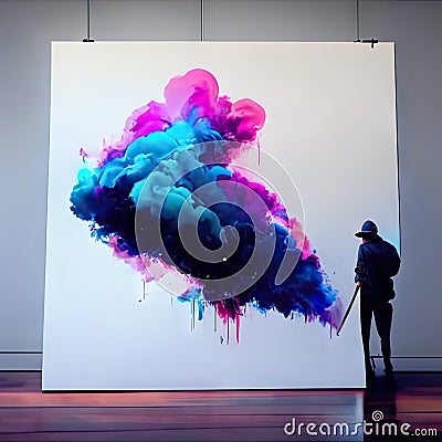 Modern art gallery, contemporary painting. Abstract colorful painting on the wall. Contemporary art concept AI Generated Stock Photo