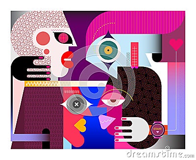 Modern Art Portrait of Four People Vector Illustration