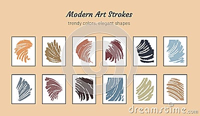 Modern art strokes in various vavy shapes in frames Vector Illustration