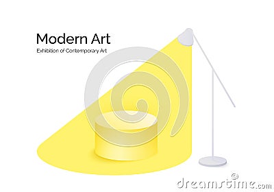 Modern Art. Yellow light spot emanating from lamp blending into scene. Design contemporary empty podium. Vector illustration Vector Illustration