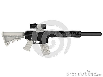 Modern assault rifles with white details - top down view Stock Photo