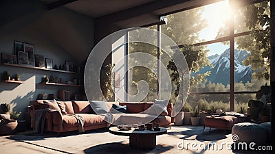 A Modern Attic Is A Stylish And Functional Living Space Designed To Maximize The Unique Characteristics Of An Attic. Generative AI Stock Photo