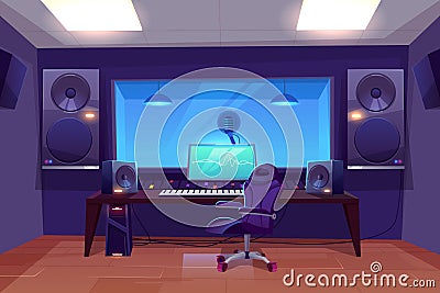 Modern audio recording studio interior vector Vector Illustration