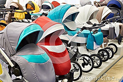 Modern baby strollers Stock Photo