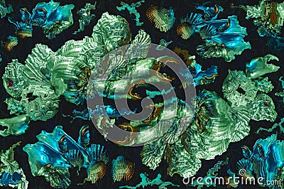 Modern background collage with seashells, sea urchin, crab claws, snails in surreal style. Contemporary art unusual Stock Photo