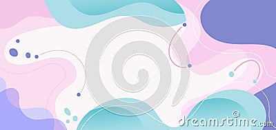 Modern background with fluid shape pink, purple, green pastel color and hand draw line on white background flat minimal design Vector Illustration