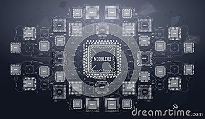 Modern Background with futuristic user interface. Electronic computer hardware technology. Motherboard digital chip Vector Illustration