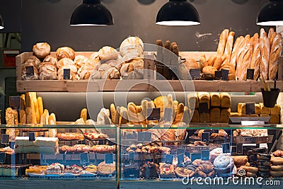 Modern bakery with assortment of bread Stock Photo