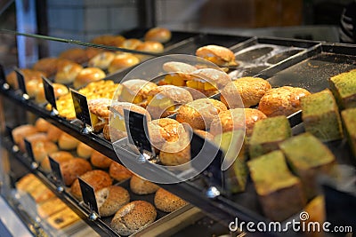 Modern bakery with different kinds of bread Stock Photo