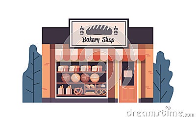 Modern bakery shop building facade empty no people cafeteria flat Vector Illustration