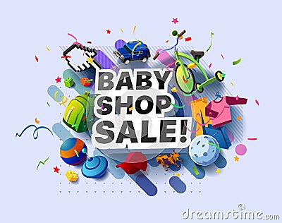 Modern banner baby shop sale products at discounts Vector Illustration