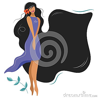 Modern banner with beautiful modest girl and place for text. Acceptance and self-love poster with a young woman in a Vector Illustration