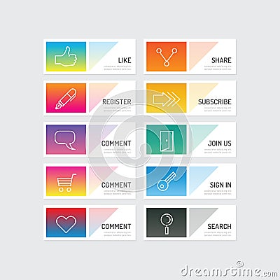 Modern banner button with social icon design options. Vector ill Vector Illustration