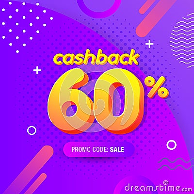 Modern Banner design template with 60% cashback offer Vector Illustration