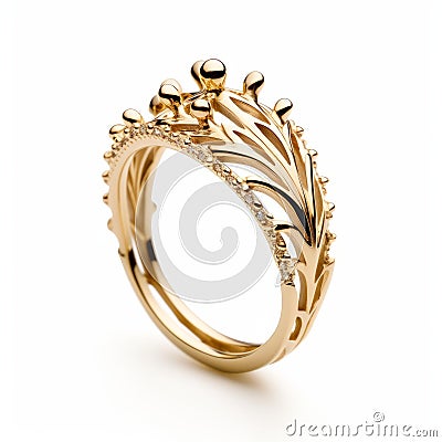 Modern-baroque Gold Ring With Delicate Foliage Design Stock Photo