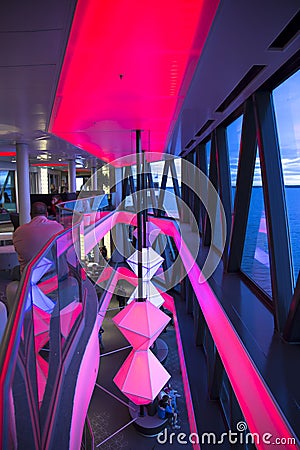 Modern bars on a ferry Viking Grace, plying between Turku and Oslo Editorial Stock Photo