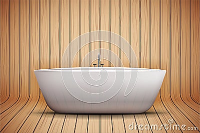 Modern bath on wooden background Vector Illustration