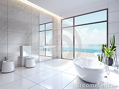 Modern bathroom design with beach view Stock Photo