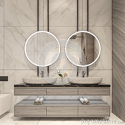 Modern bathroom design with white marble tiles Stock Photo