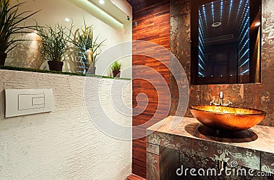 Modern bathroom in expensive house Stock Photo