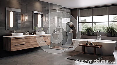 Modern bathroom with free-standing bathtub Stock Photo