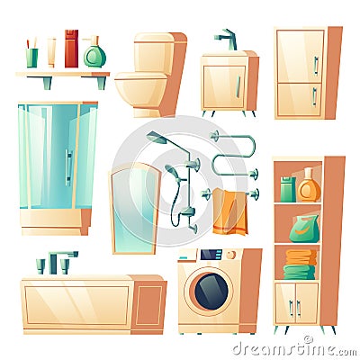 Modern bathroom furniture cartoon illustrations Vector Illustration