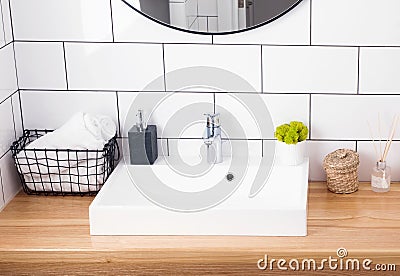 Modern bathroom interior in details. Stock Photo