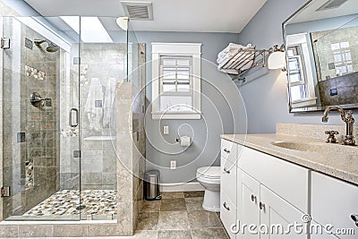 Modern bathroom interior with glass door shower Stock Photo