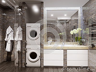 Modern bathroom interior with gray marble tiles Stock Photo