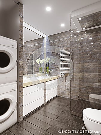 Modern bathroom interior with gray marble tiles Stock Photo