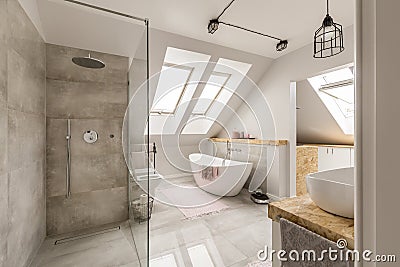 Modern bathroom interior with minimalistic shower Stock Photo