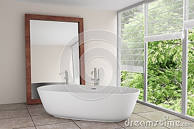 Modern bathroom with large mirror Stock Photo