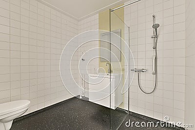 Modern bathroom with shower, tiolet sink Stock Photo