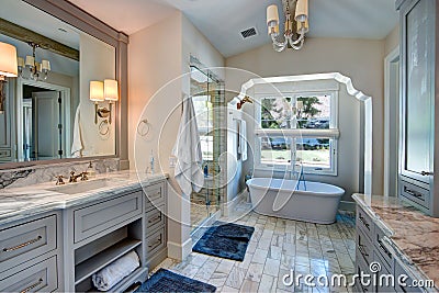 Luxurious resort mansion bathroom spa Stock Photo