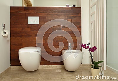 Modern bathroom with toilet and bidet Stock Photo