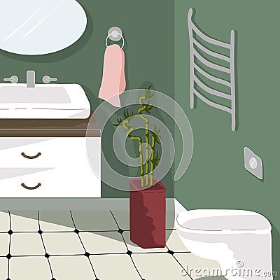 Modern bathroom with toilet. Cozy home interior with furniture and home decorations. Comfortable interior in decorated in Vector Illustration